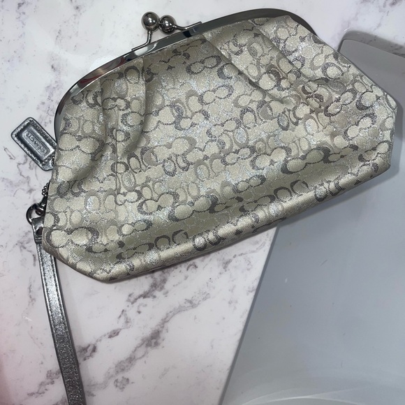 Coach Handbags - Coach Metallic Patterned Wristlet Clutch